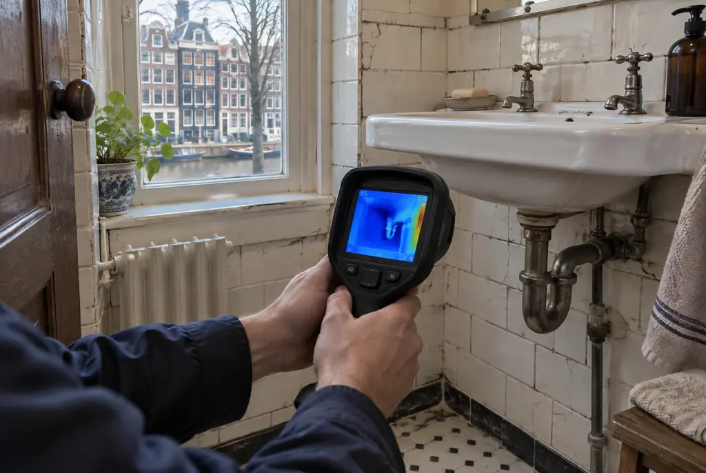 Lekdetectie Bleiswijk – badkamer met oude leidingen achter de tegels