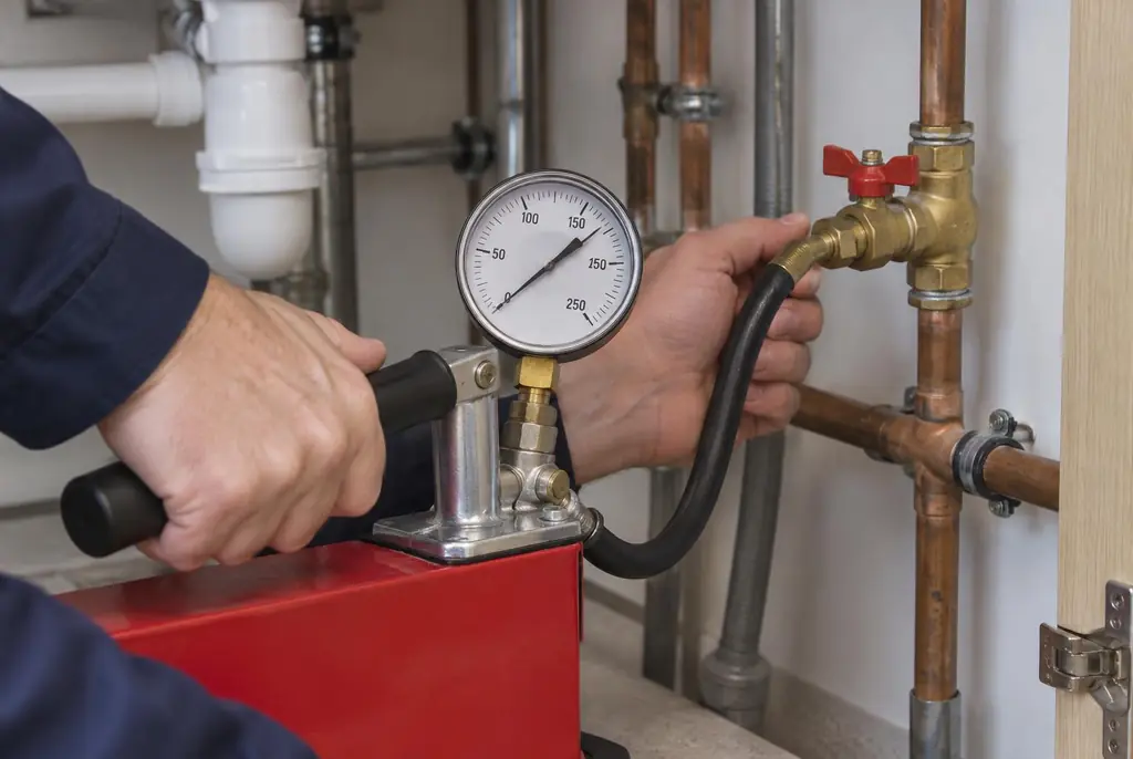 Lekdetectie Bleiswijk – druktest op een waterleiding met een manometer