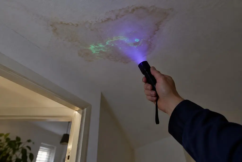 Lekdetectie Bleiswijk – kleurstof controleren op het plafond met uv-licht