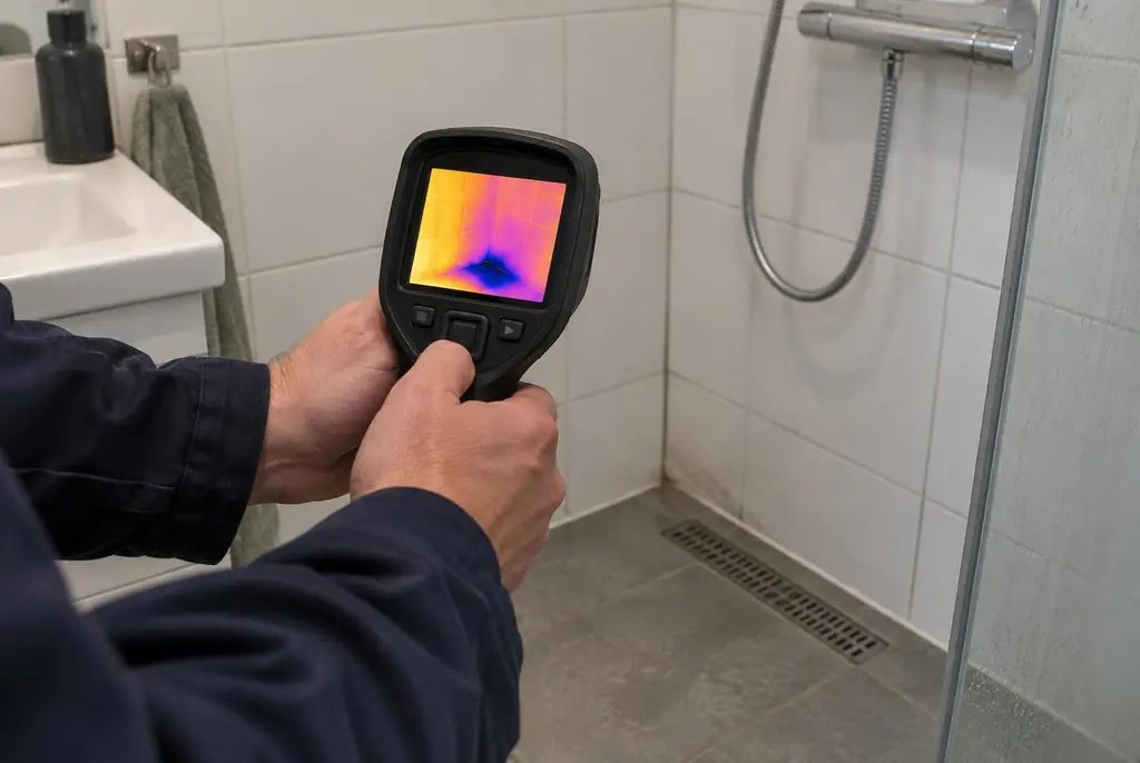 Lekdetectie Bleiswijk – lekdetectiespecialist met warmtebeeldcamera in een badkamer
